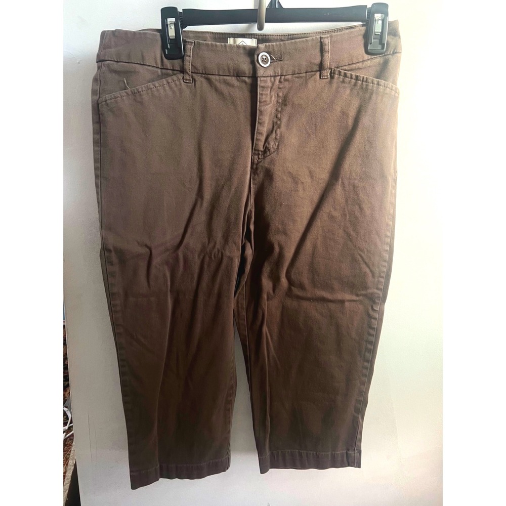 St. Johns Bay Womens Brown Cotton Stretch Mid Rise Straight Leg Crop Pants 10